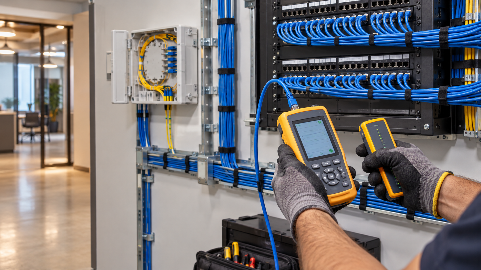 AI-generated representative structured cabling installation and cable testing
